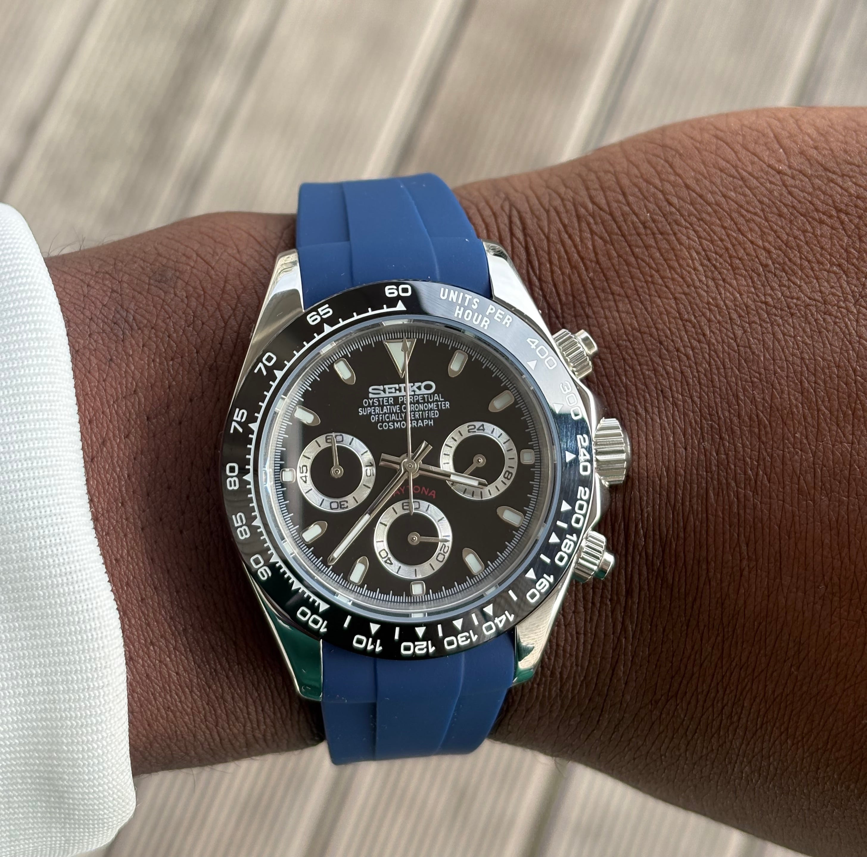 Seiko Mod Daytona Oysterflex | Bleue Marine