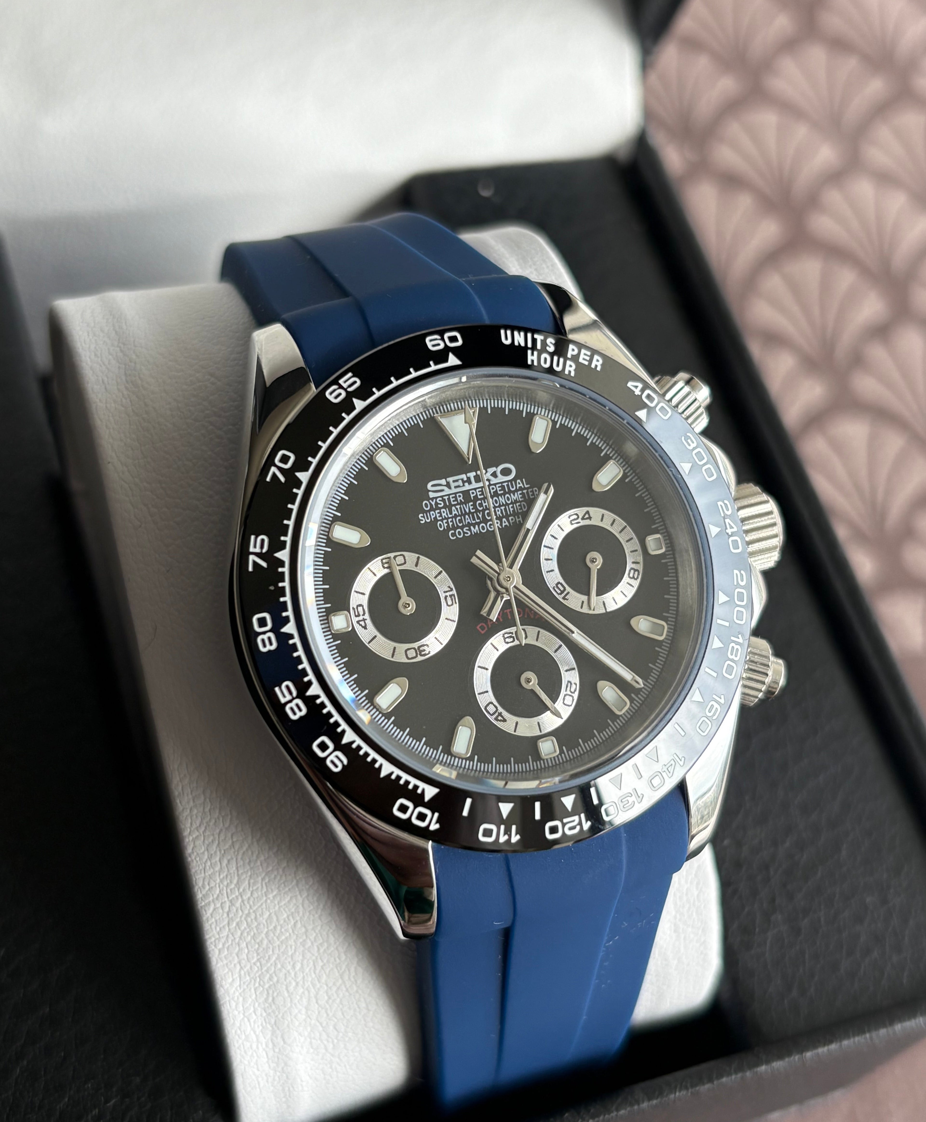 Seiko Mod Daytona Oysterflex | Bleue Marine
