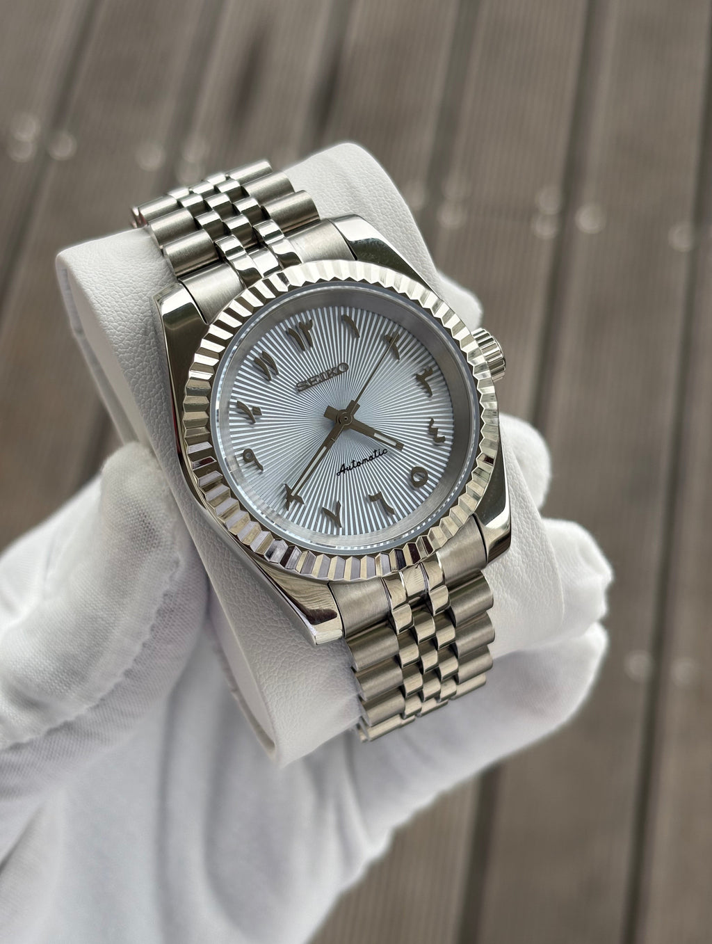 Seiko Mod Datejust Arabic | Argent Bleuté