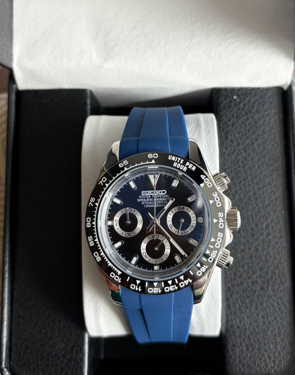 Seiko Mod Daytona Oysterflex | Bleue Marine