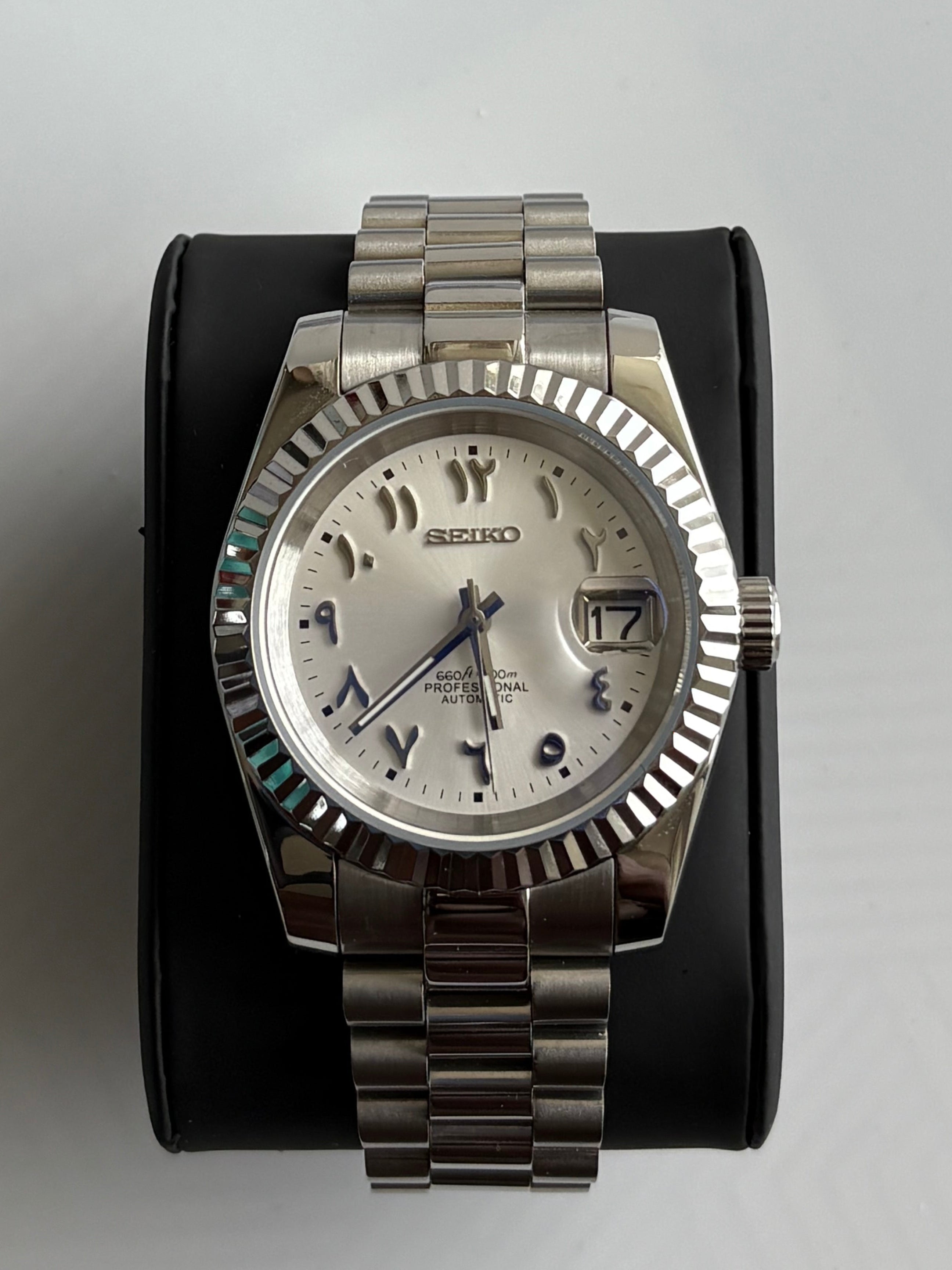 Seiko Mod Datejust Présidentielle Arabic | Blanc Polaire