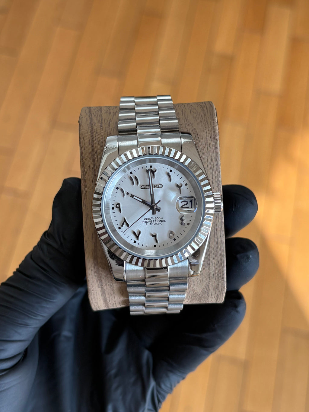 Seiko Mod Datejust Présidentielle Arabic | Blanc Polaire