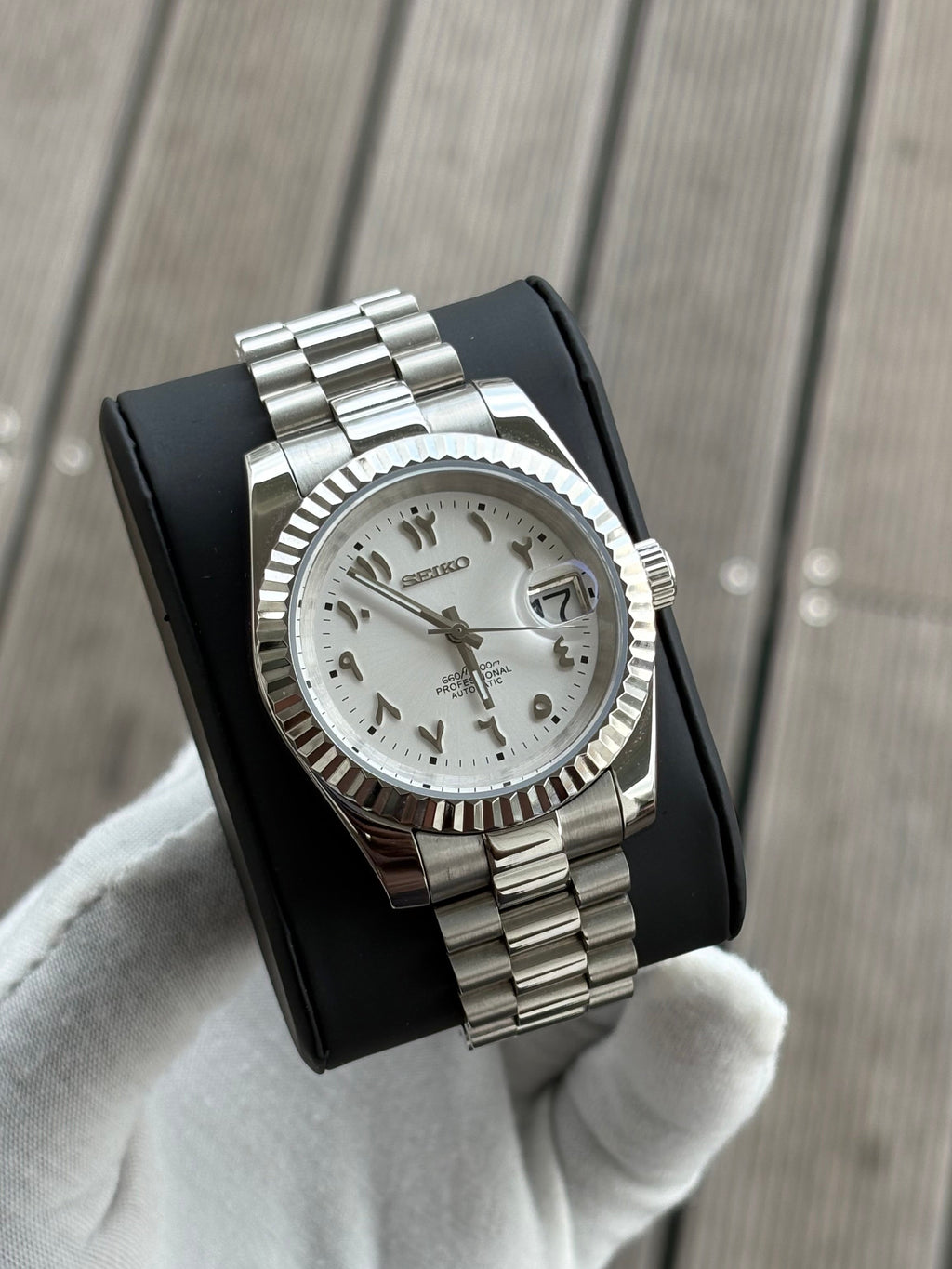 Seiko Mod Datejust Présidentielle Arabic | Blanc Polaire