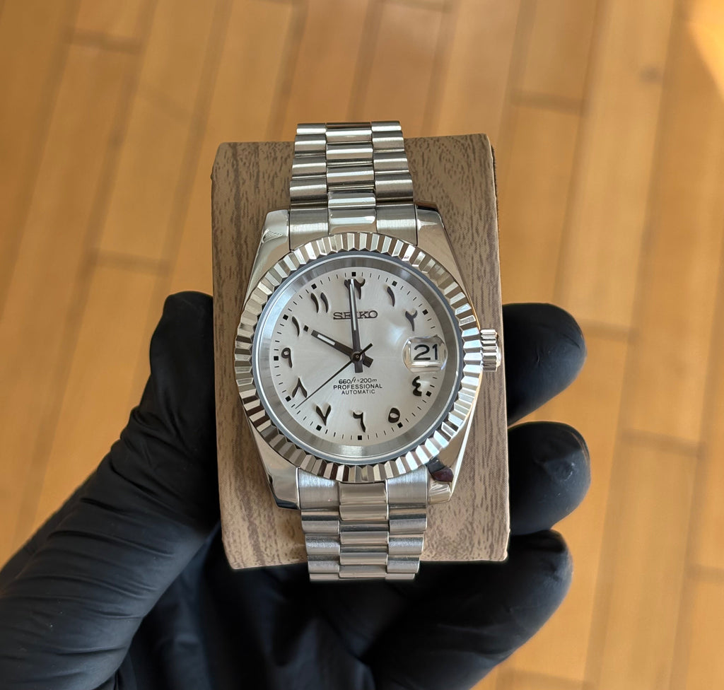 Seiko Mod Datejust Présidentielle Arabic | Blanc Polaire
