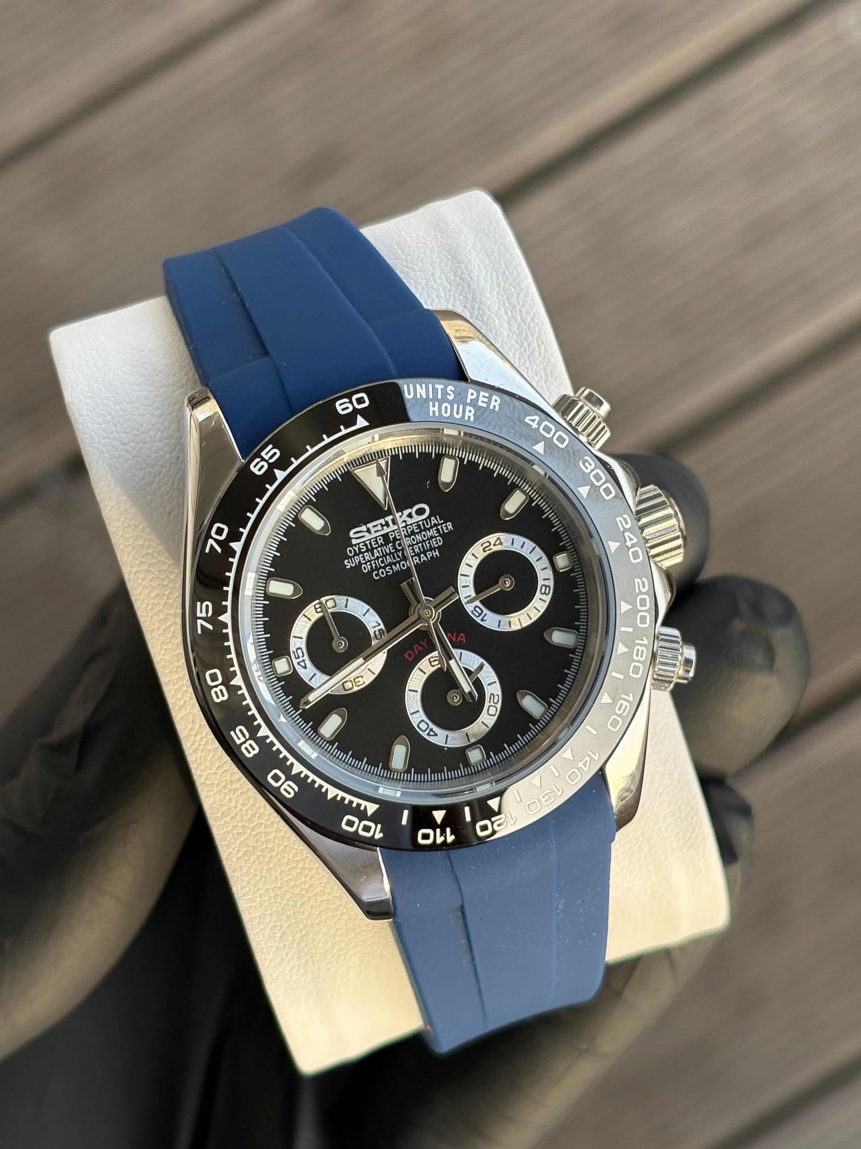 Seiko Mod Daytona Oysterflex | Bleue Marine